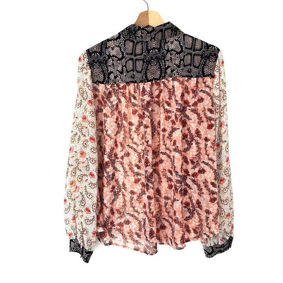 Chelsea And Theodore Size L Button Up Boho Floral Mix Print Shirt Top - Picture 2 of 9